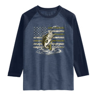 Vintage Bass Fishing Camouflage Raglan Shirt Patriotic Largemouth Bass Angler Fishing Lovers Fisherman Camo US Flag