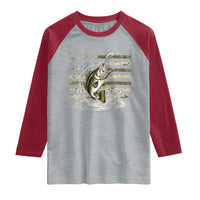 Vintage Bass Fishing Camouflage Raglan Shirt Patriotic Largemouth Bass Angler Fishing Lovers Fisherman Camo US Flag