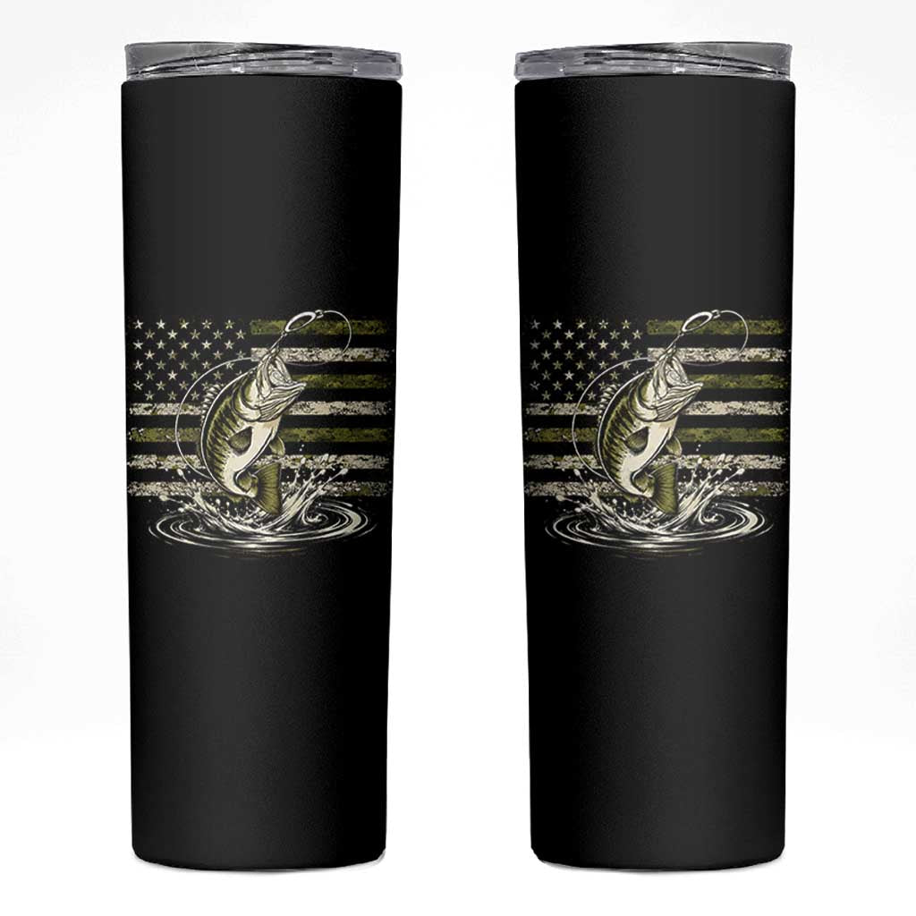 Vintage Bass Fishing Camouflage Skinny Tumbler Patriotic Largemouth Bass Angler Fishing Lovers Fisherman Camo US Flag