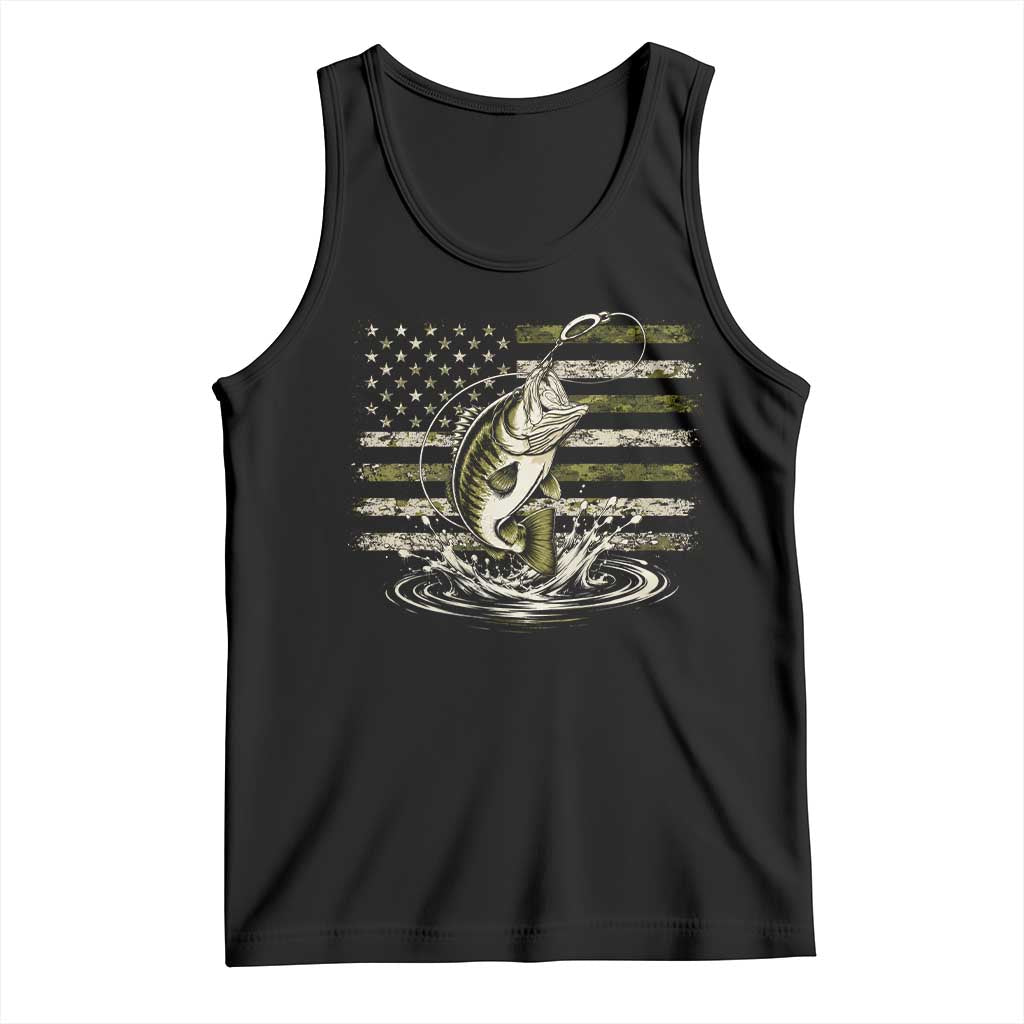 Vintage Bass Fishing Camouflage Tank Top Patriotic Largemouth Bass Angler Fishing Lovers Fisherman Camo US Flag