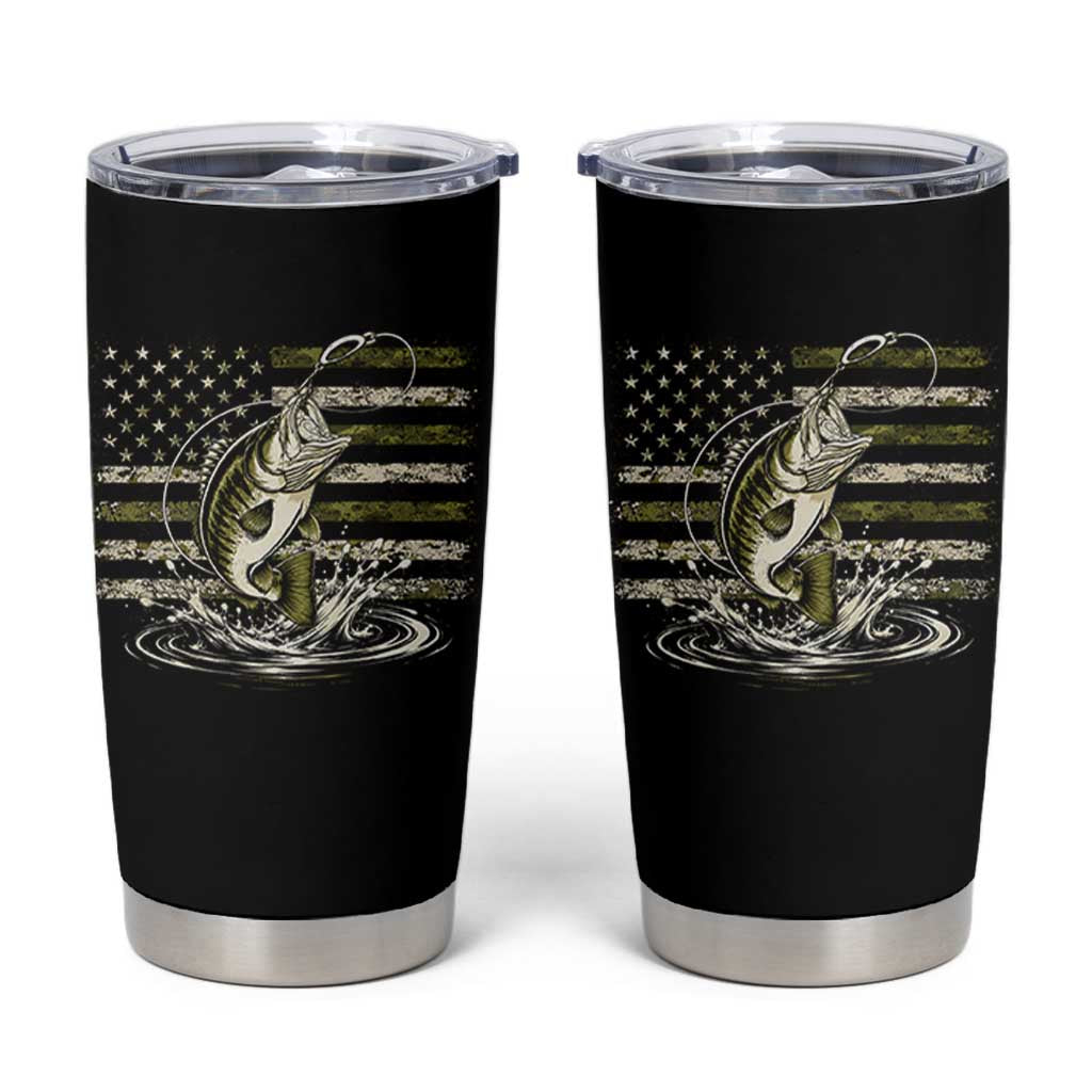 Vintage Bass Fishing Camouflage Tumbler Cup Patriotic Largemouth Bass Angler Fishing Lovers Fisherman Camo US Flag