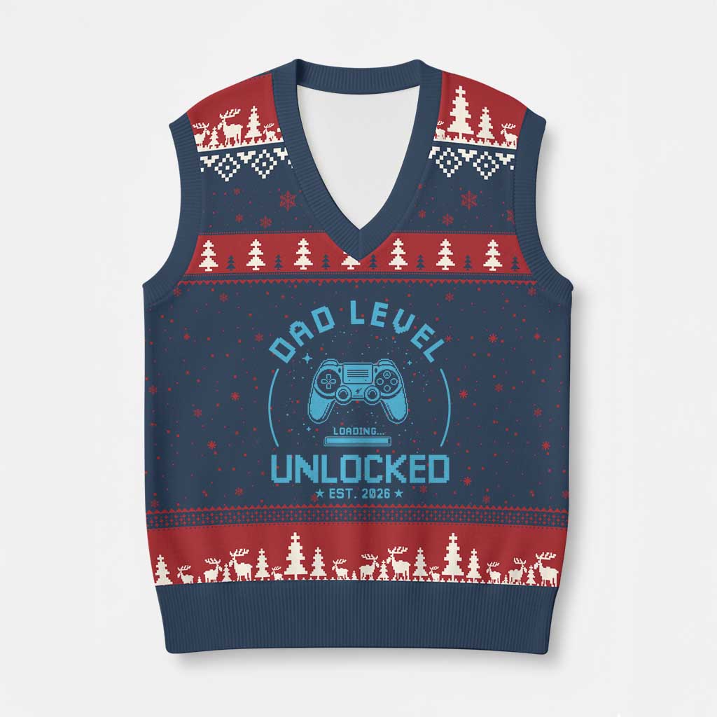 Promoted to Dad 2026 V-Neck Knit Sweater Vest New Dad Gifts for First Time Daddy Fathers Day