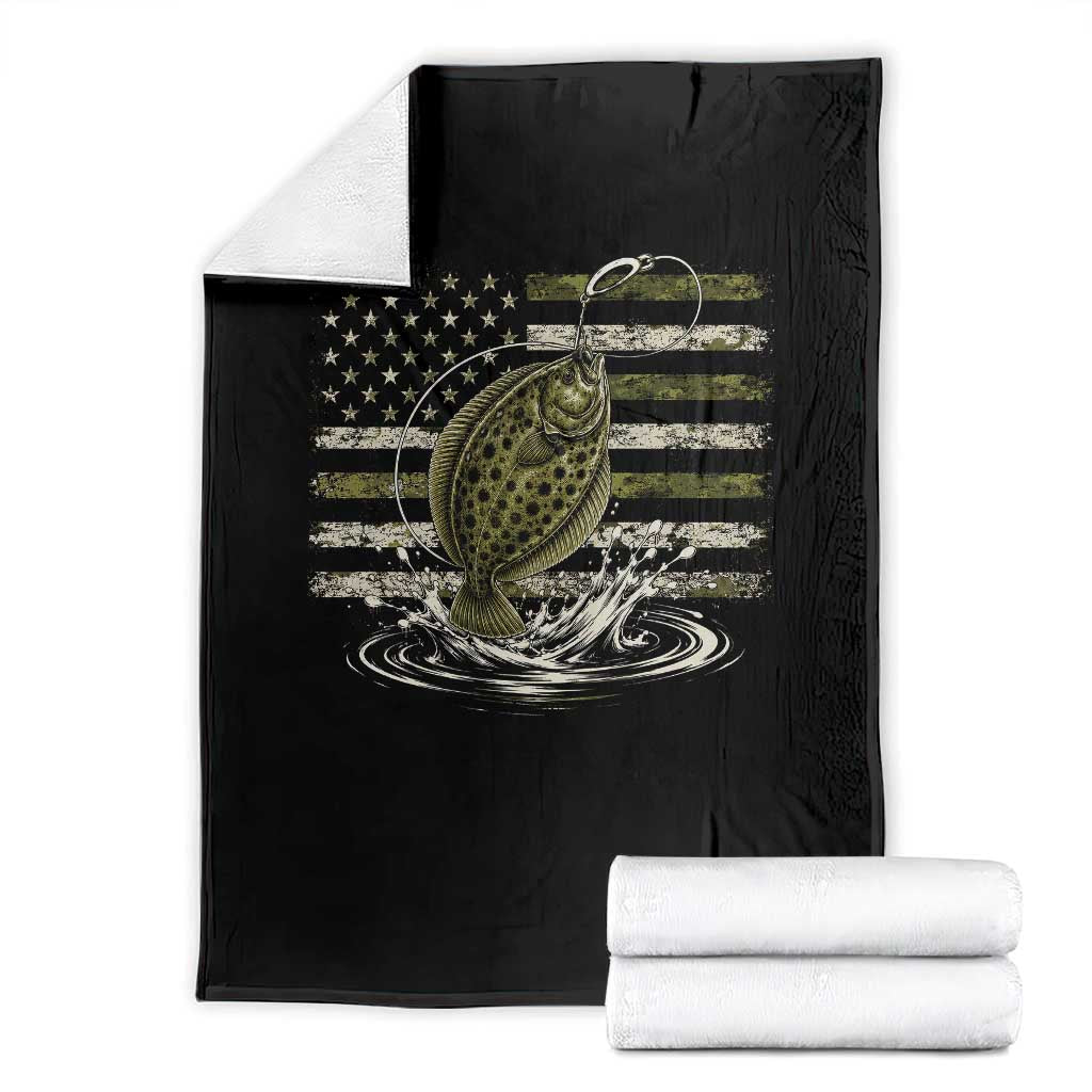 Flounder Fishing Camouflage American Flag Throw Blanket Patriotic Flatfish Angler Gift Saltwater Fishing Lovers