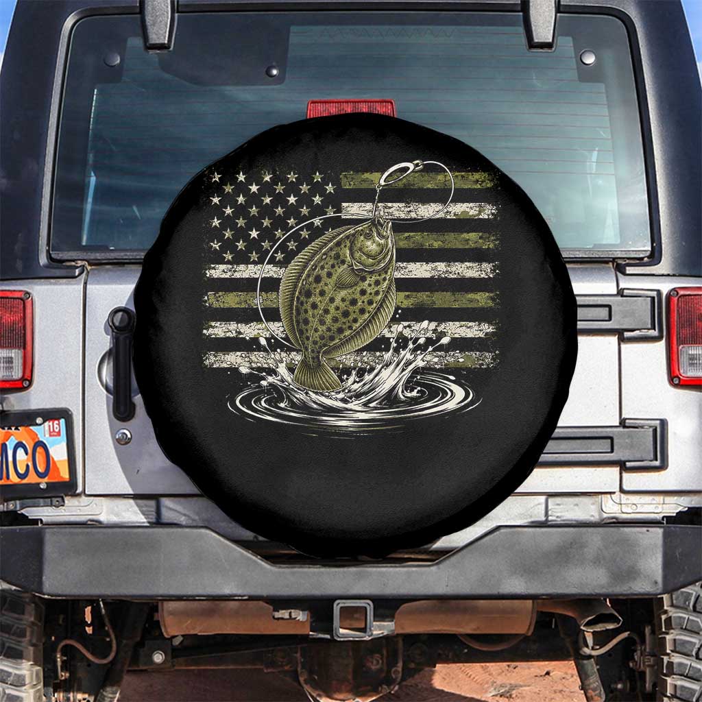Flounder Fishing Camouflage American Flag Spare Tire Cover Patriotic Flatfish Angler Gift Saltwater Fishing Lovers