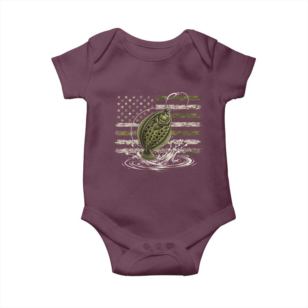 Flounder Fishing Camouflage American Flag Baby Onesie Patriotic Flatfish Angler Gift Saltwater Fishing Lovers