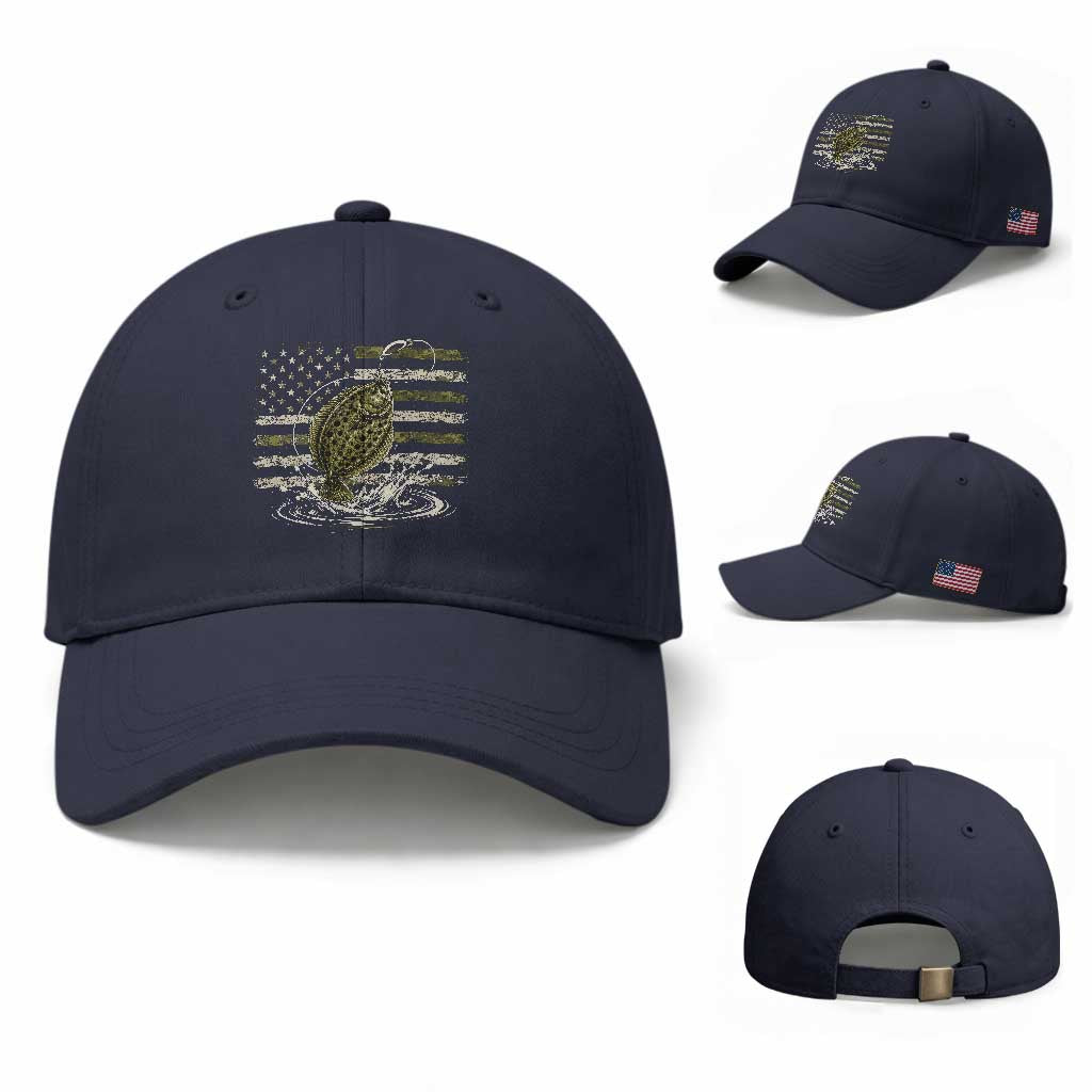 Flounder Fishing Camouflage American Flag Baseball Cap Patriotic Flatfish Angler Gift Saltwater Fishing Lovers