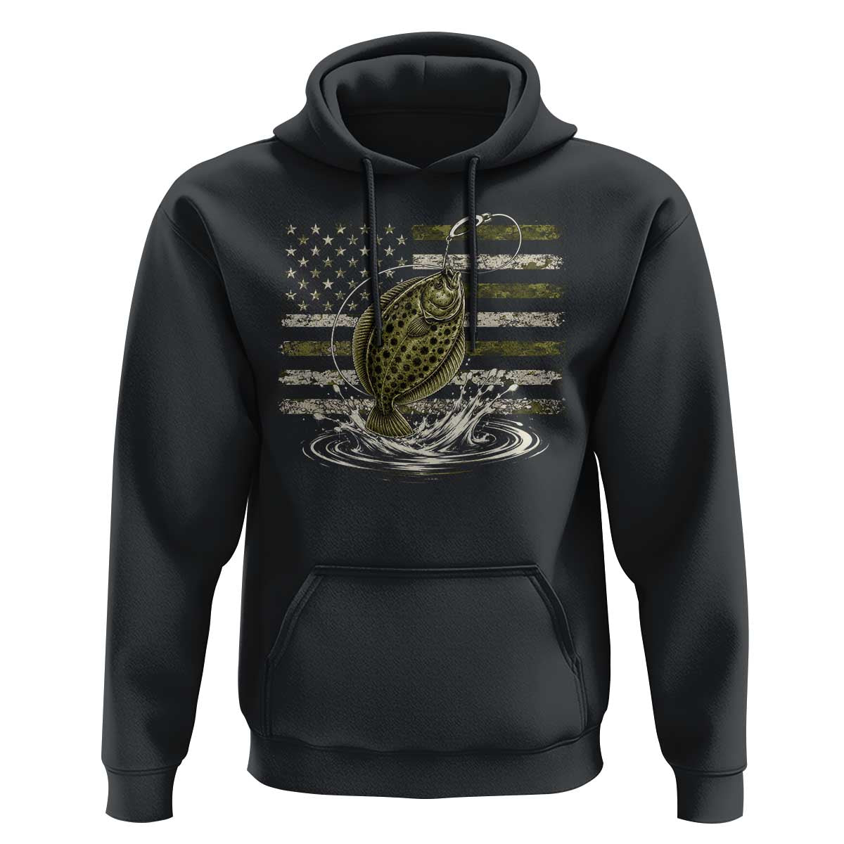 Flounder Fishing Camouflage American Flag Hoodie Patriotic Flatfish Angler Gift Saltwater Fishing Lovers