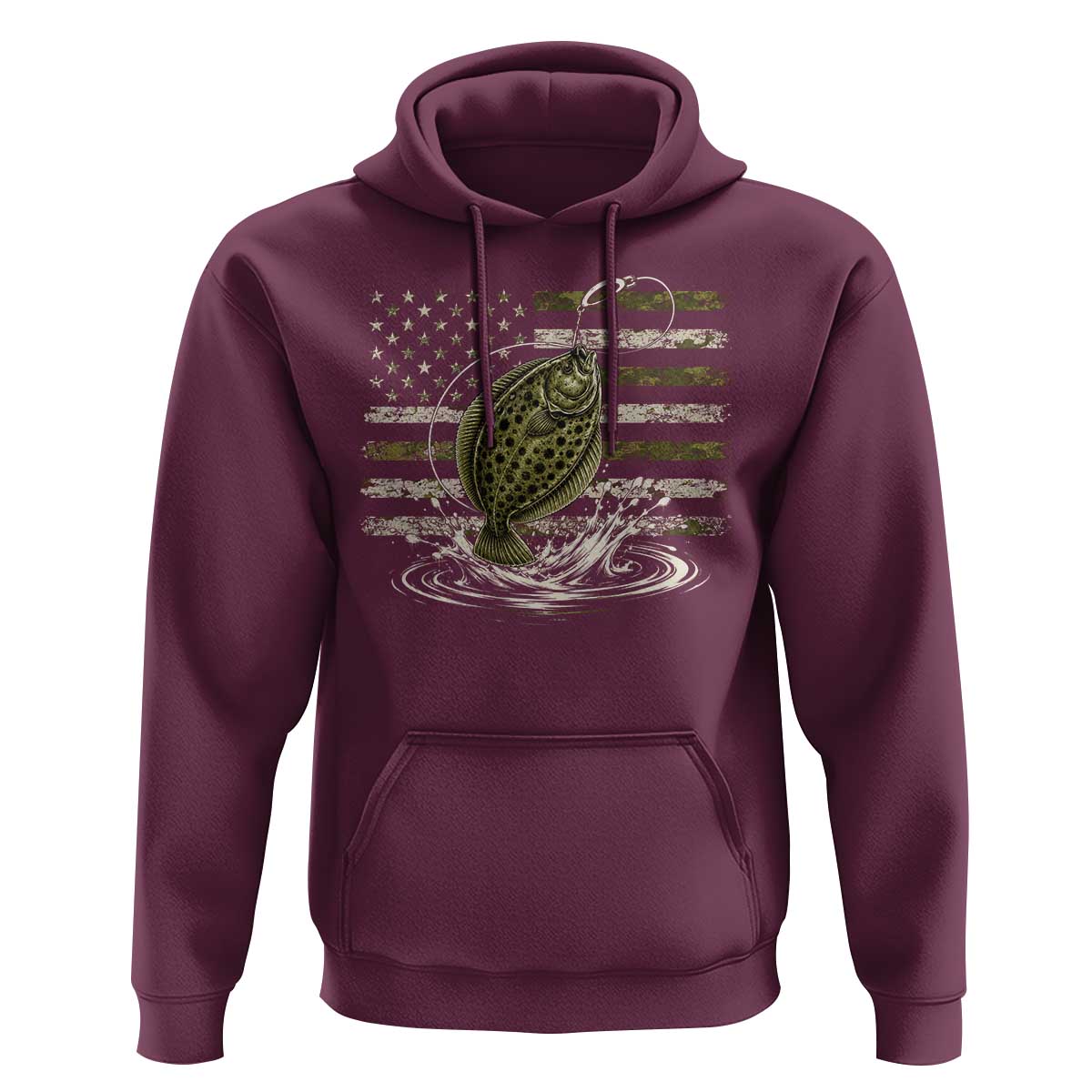 Flounder Fishing Camouflage American Flag Hoodie Patriotic Flatfish Angler Gift Saltwater Fishing Lovers