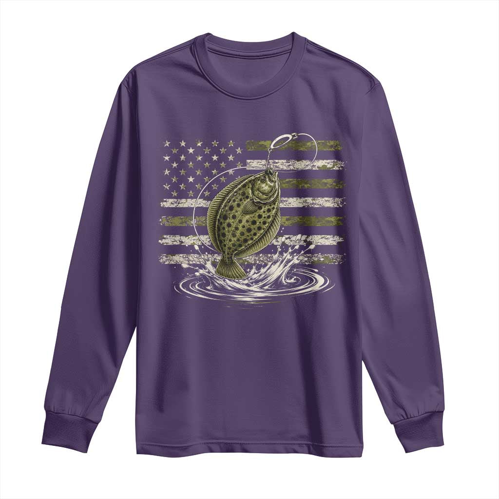 Flounder Fishing Camouflage American Flag Long Sleeve Shirt Patriotic Flatfish Angler Gift Saltwater Fishing Lovers