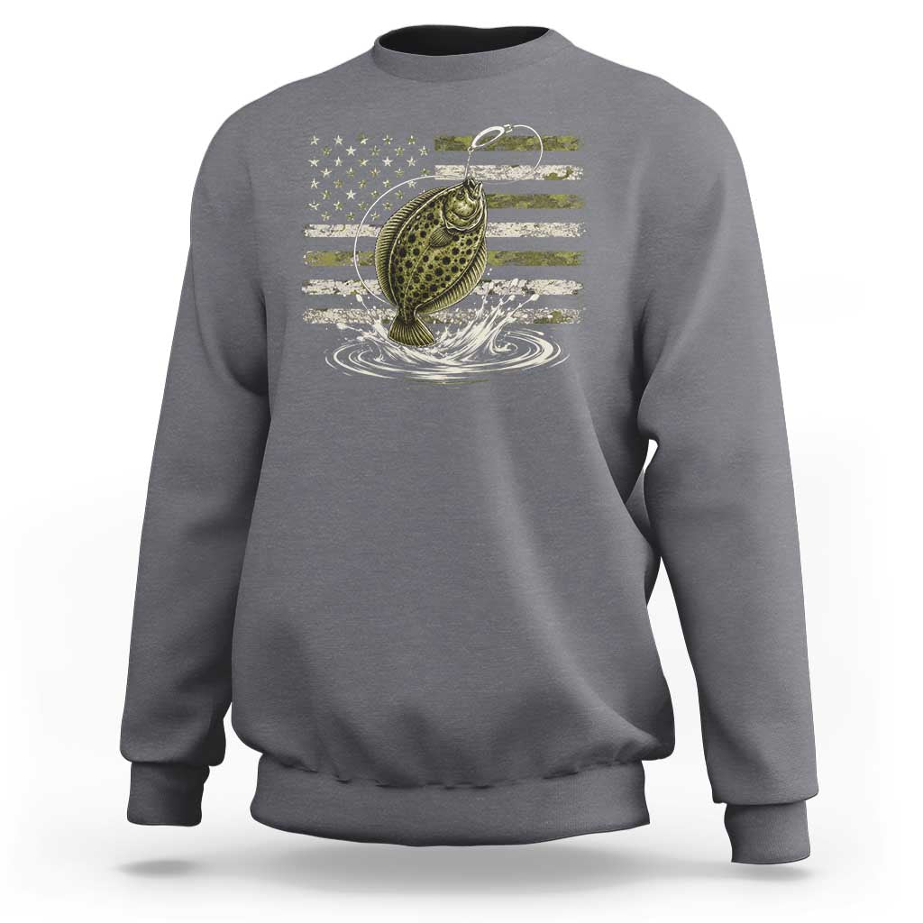 Flounder Fishing Camouflage American Flag Sweatshirt Patriotic Flatfish Angler Gift Saltwater Fishing Lovers