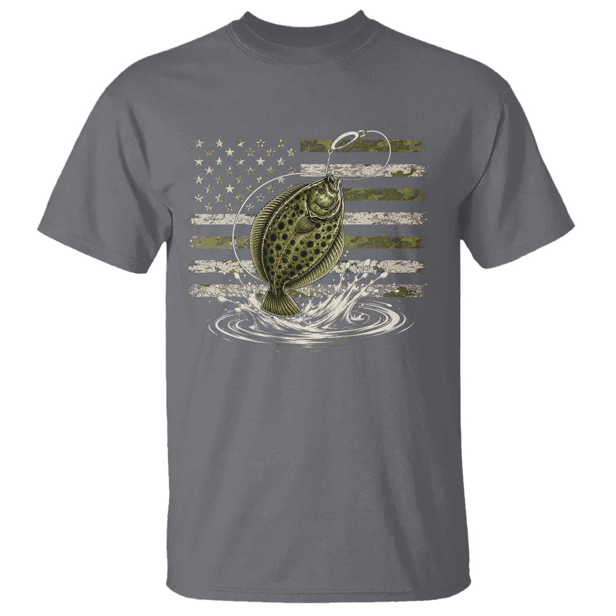 Flounder Fishing Camouflage American Flag T Shirt Patriotic Flatfish Angler Gift Saltwater Fishing Lovers