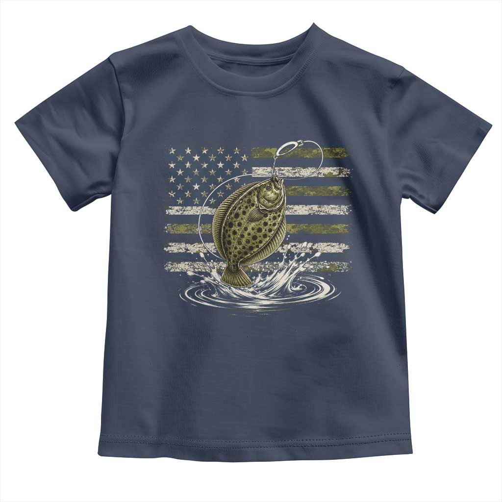 Flounder Fishing Camouflage American Flag Toddler T Shirt Patriotic Flatfish Angler Gift Saltwater Fishing Lovers