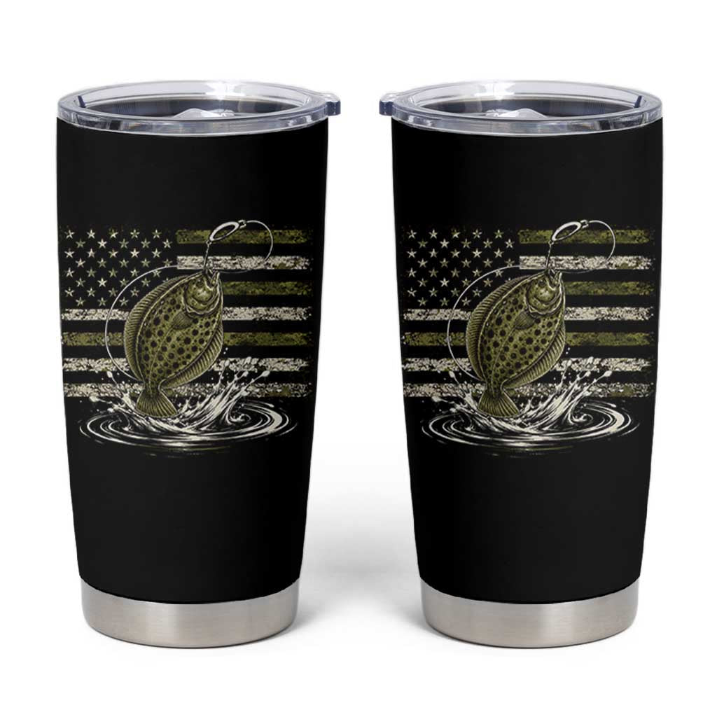 Flounder Fishing Camouflage American Flag Tumbler Cup Patriotic Flatfish Angler Gift Saltwater Fishing Lovers