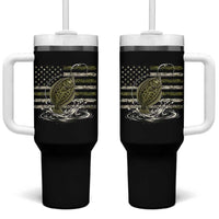 Flounder Fishing Camouflage American Flag Tumbler With Handle Patriotic Flatfish Angler Gift Saltwater Fishing Lovers