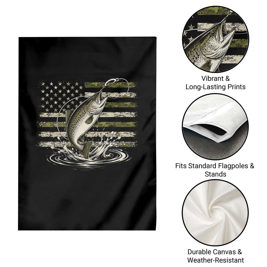 Camouflage American Flag Trout Fishing Garden Flag Patriotic Saltwater Angler Gift Sea Fishing Lovers