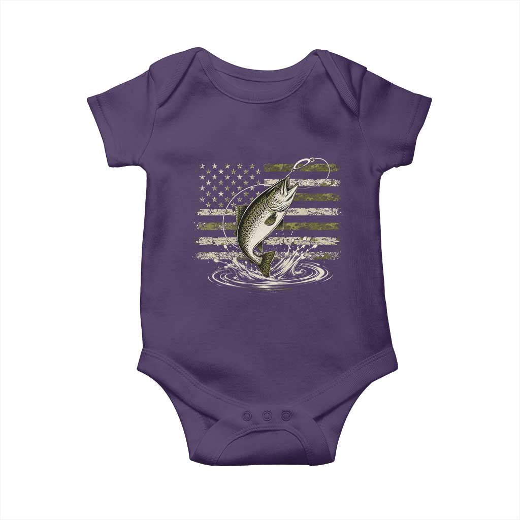 Camouflage American Flag Trout Fishing Baby Onesie Patriotic Saltwater Angler Gift Sea Fishing Lovers