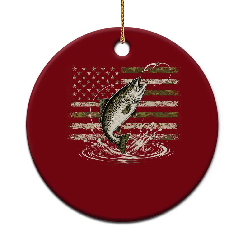 Camouflage American Flag Trout Fishing Ceramic Ornament Patriotic Saltwater Angler Gift Sea Fishing Lovers