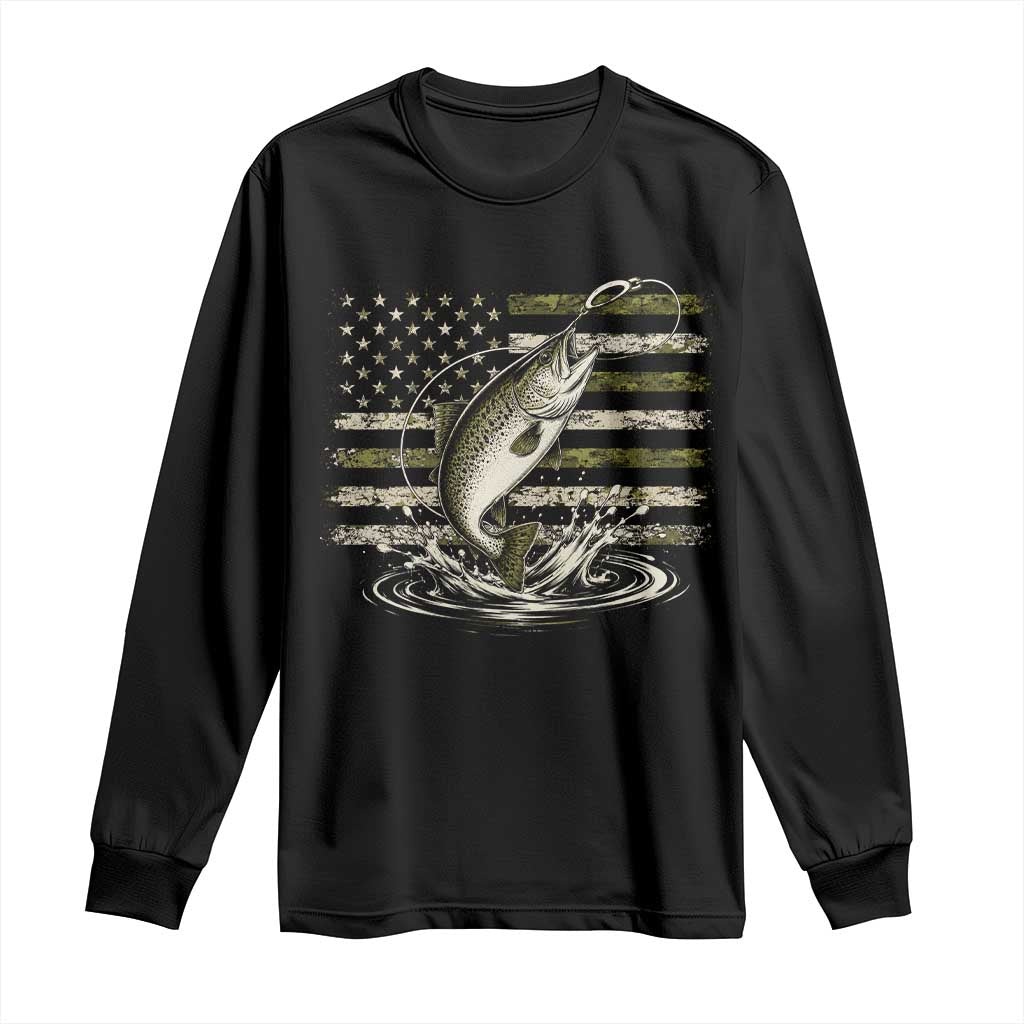 Camouflage American Flag Trout Fishing Long Sleeve Shirt Patriotic Saltwater Angler Gift Sea Fishing Lovers