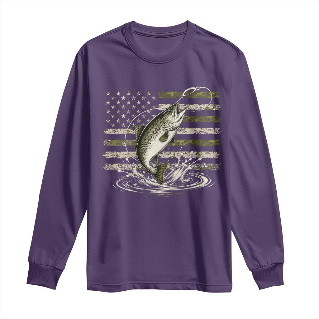 Camouflage American Flag Trout Fishing Long Sleeve Shirt Patriotic Saltwater Angler Gift Sea Fishing Lovers