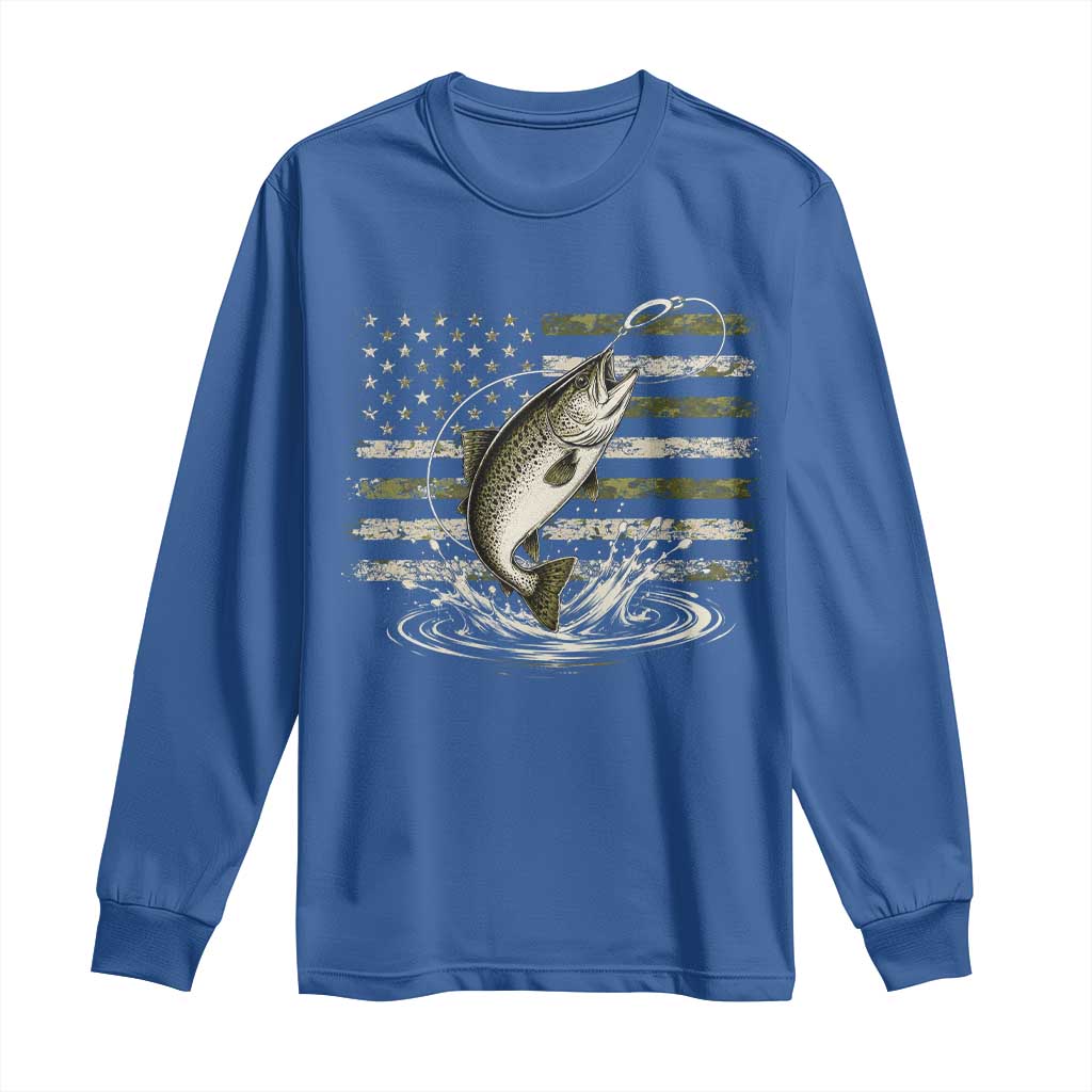 Camouflage American Flag Trout Fishing Long Sleeve Shirt Patriotic Saltwater Angler Gift Sea Fishing Lovers