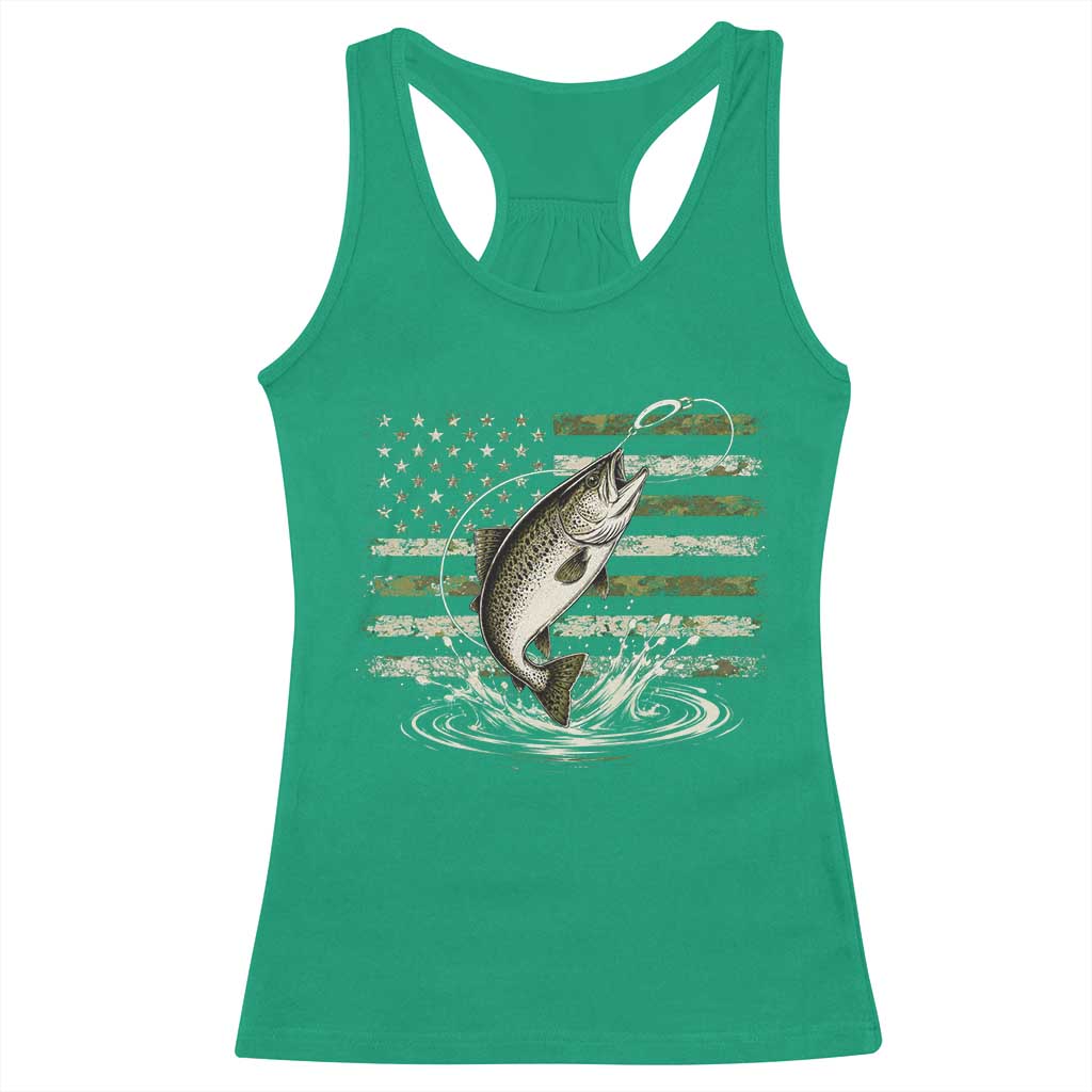 Camouflage American Flag Trout Fishing Racerback Tank Top Patriotic Saltwater Angler Gift Sea Fishing Lovers