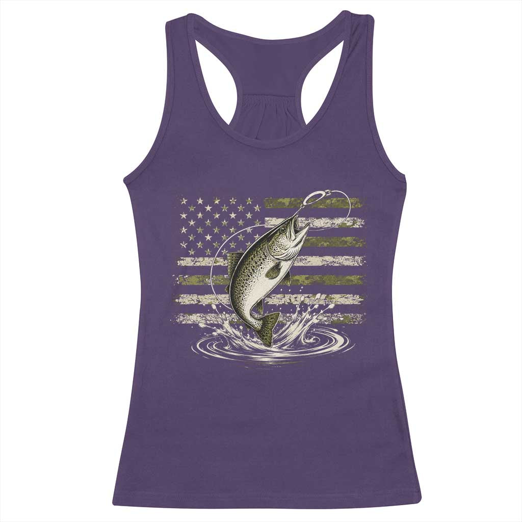 Camouflage American Flag Trout Fishing Racerback Tank Top Patriotic Saltwater Angler Gift Sea Fishing Lovers