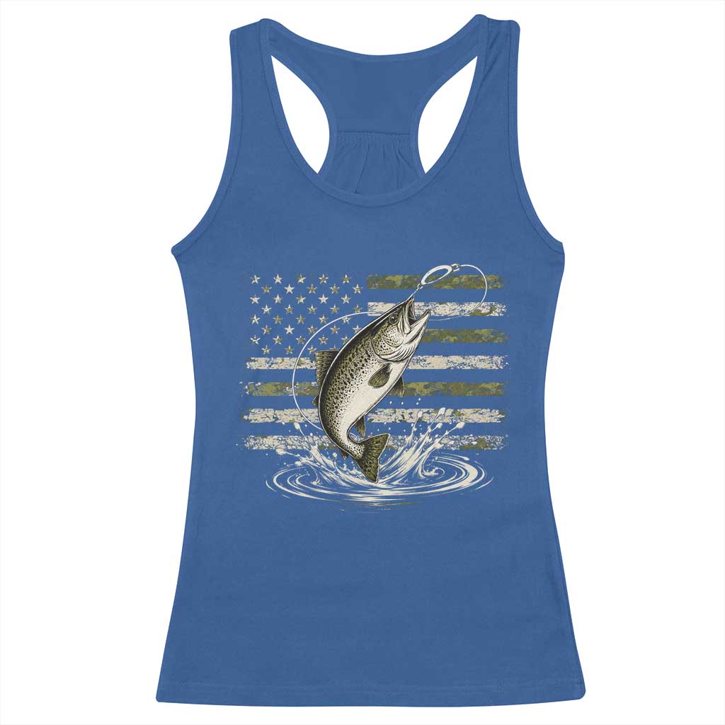 Camouflage American Flag Trout Fishing Racerback Tank Top Patriotic Saltwater Angler Gift Sea Fishing Lovers
