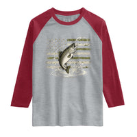 Camouflage American Flag Trout Fishing Raglan Shirt Patriotic Saltwater Angler Gift Sea Fishing Lovers