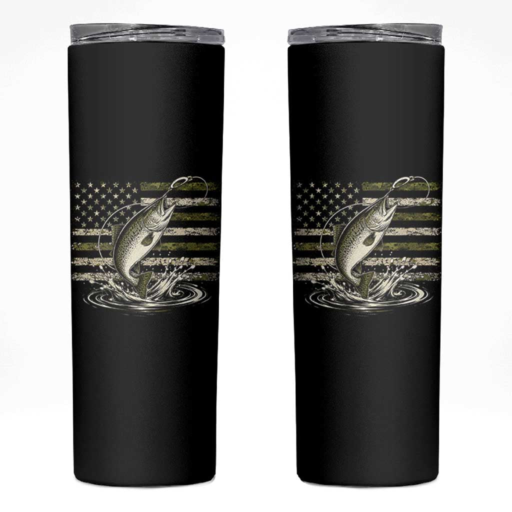 Camouflage American Flag Trout Fishing Skinny Tumbler Patriotic Saltwater Angler Gift Sea Fishing Lovers