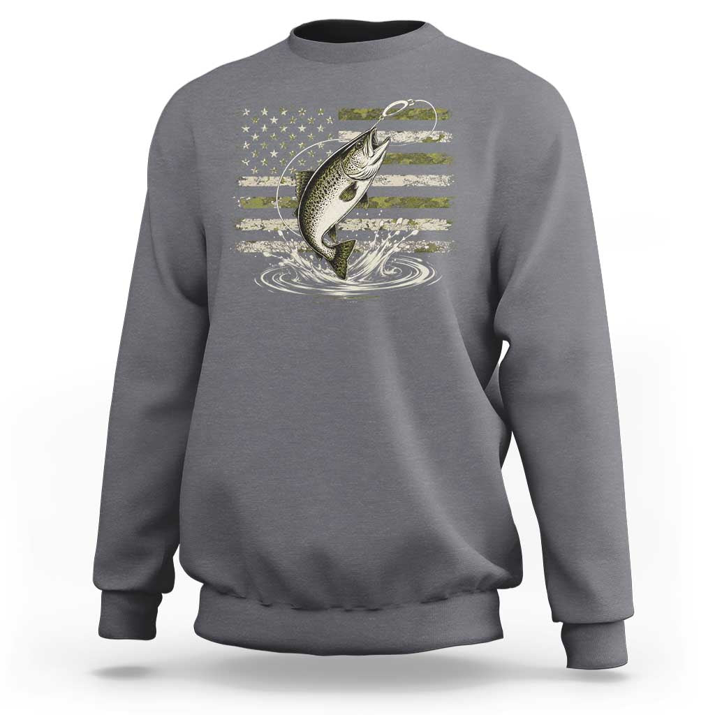 Camouflage American Flag Trout Fishing Sweatshirt Patriotic Saltwater Angler Gift Sea Fishing Lovers