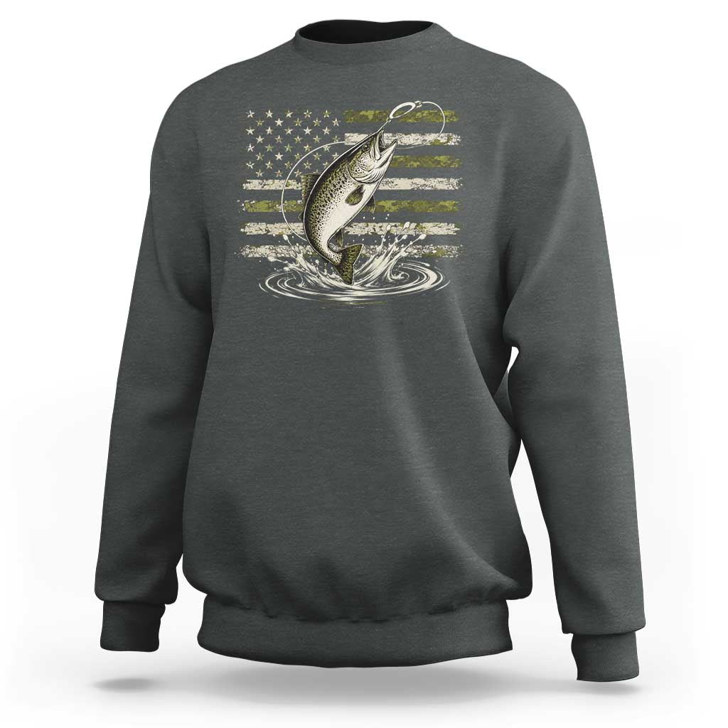 Camouflage American Flag Trout Fishing Sweatshirt Patriotic Saltwater Angler Gift Sea Fishing Lovers