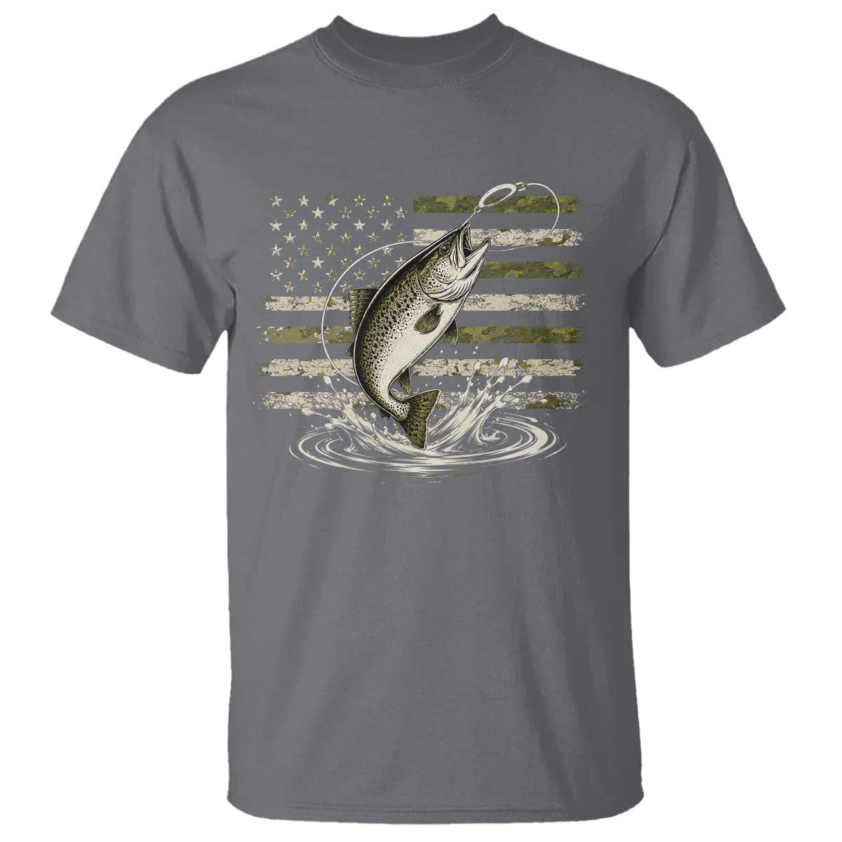 Camouflage American Flag Trout Fishing T Shirt Patriotic Saltwater Angler Gift Sea Fishing Lovers