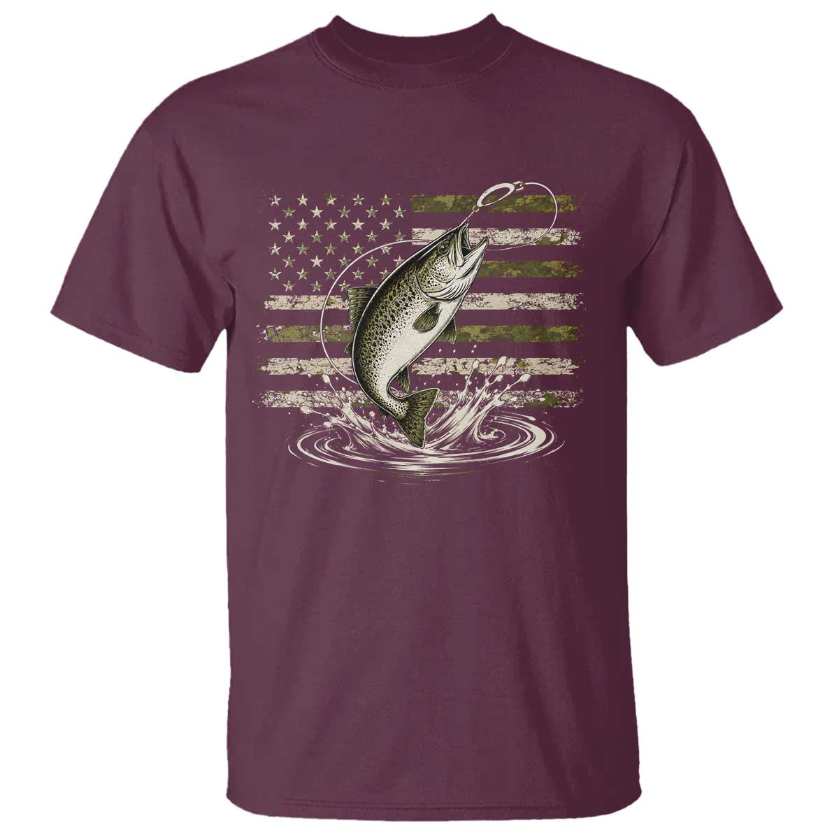 Camouflage American Flag Trout Fishing T Shirt Patriotic Saltwater Angler Gift Sea Fishing Lovers