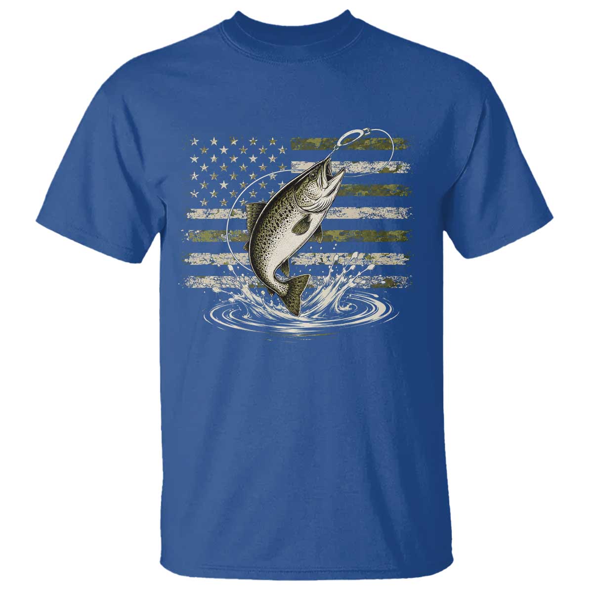 Camouflage American Flag Trout Fishing T Shirt Patriotic Saltwater Angler Gift Sea Fishing Lovers