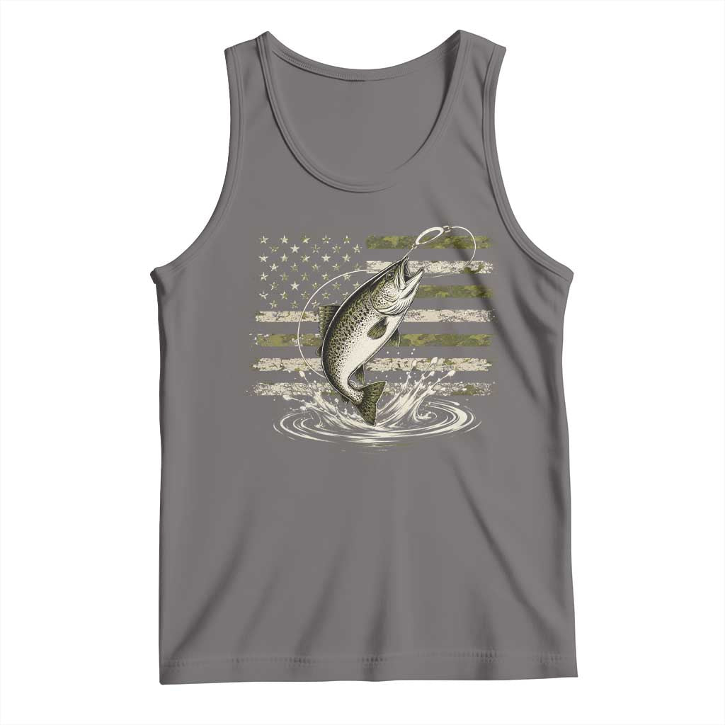 Camouflage American Flag Trout Fishing Tank Top Patriotic Saltwater Angler Gift Sea Fishing Lovers