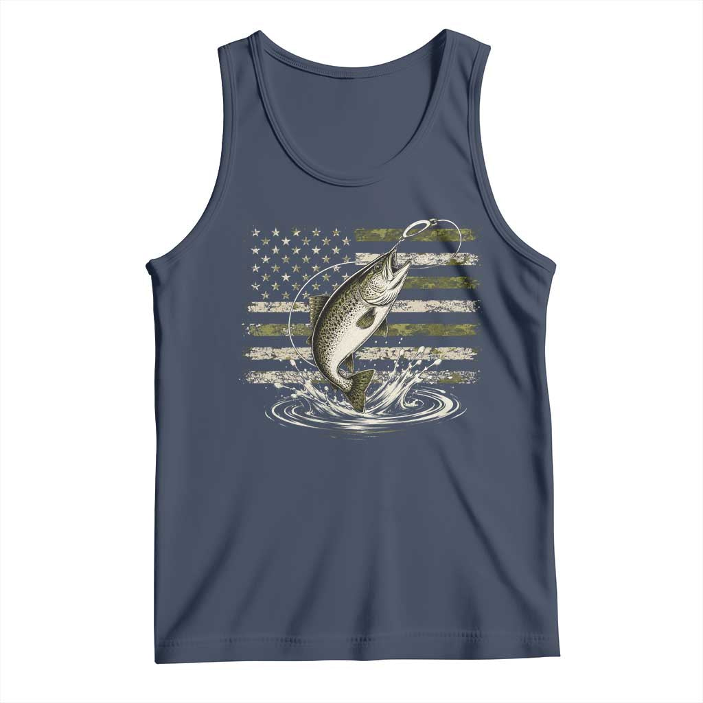 Camouflage American Flag Trout Fishing Tank Top Patriotic Saltwater Angler Gift Sea Fishing Lovers