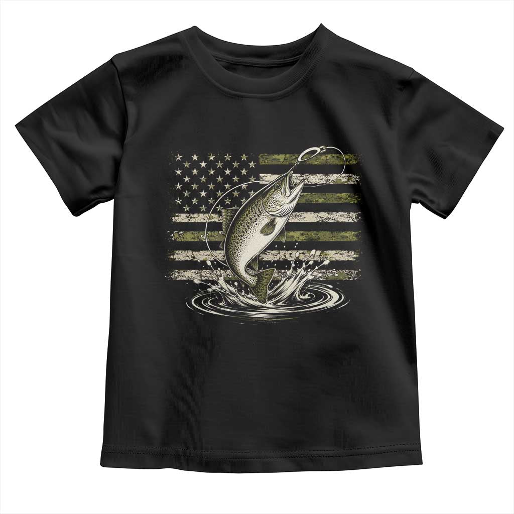 Camouflage American Flag Trout Fishing Toddler T Shirt Patriotic Saltwater Angler Gift Sea Fishing Lovers