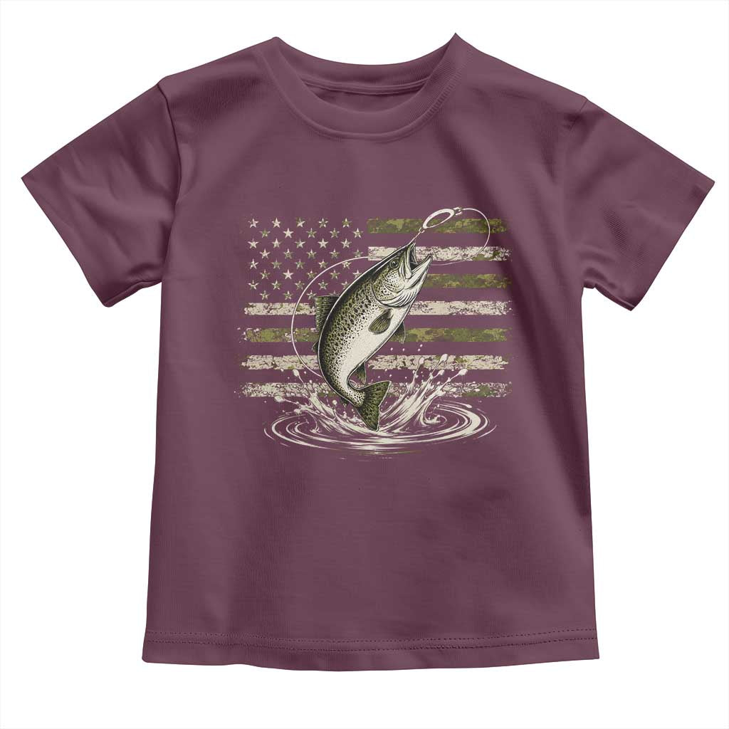Camouflage American Flag Trout Fishing Toddler T Shirt Patriotic Saltwater Angler Gift Sea Fishing Lovers
