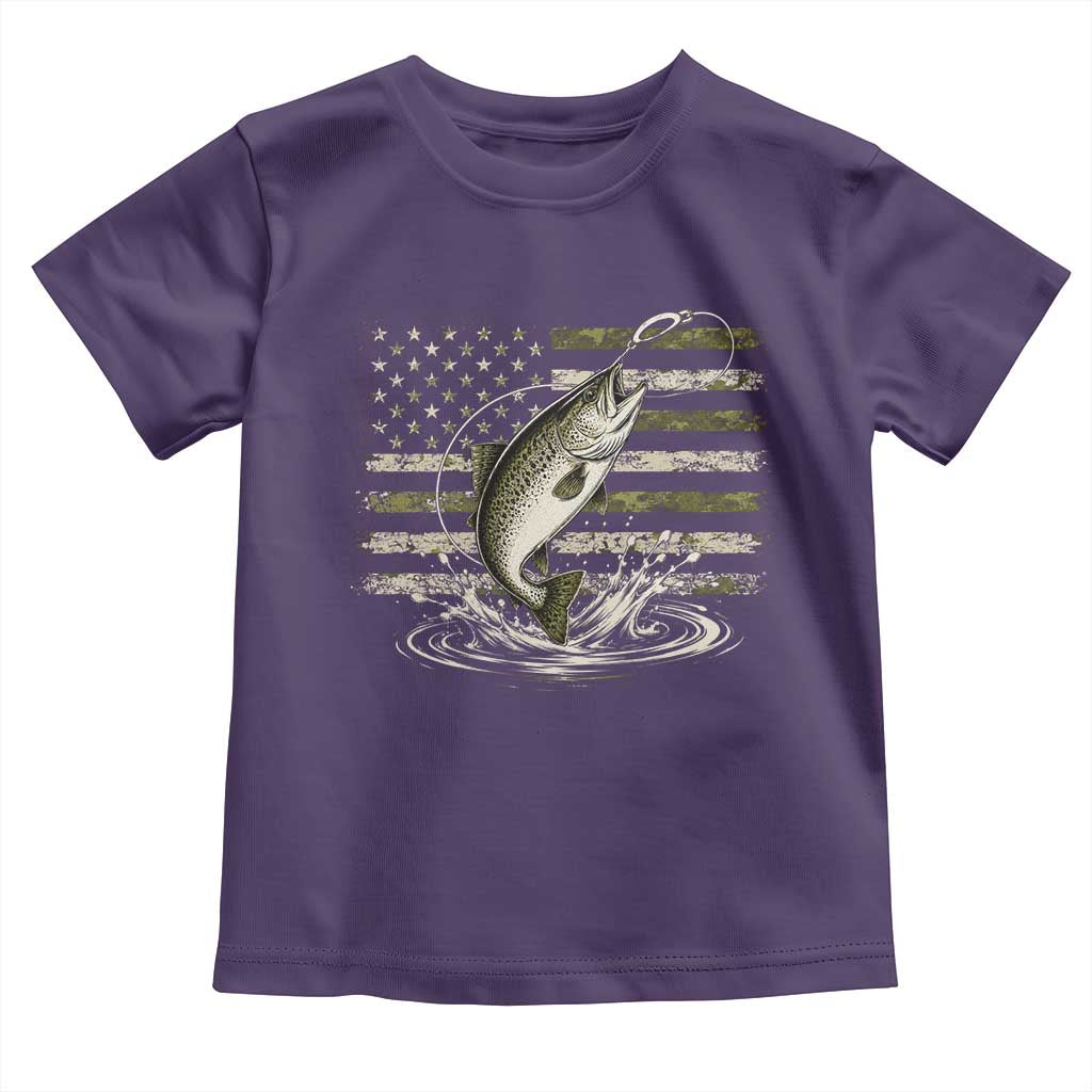 Camouflage American Flag Trout Fishing Toddler T Shirt Patriotic Saltwater Angler Gift Sea Fishing Lovers