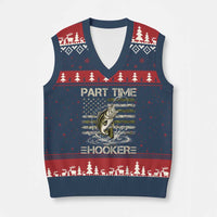 Part Time Hooker V-Neck Knit Sweater Vest Retro Funny Fishing Camouflage Camo US Flag