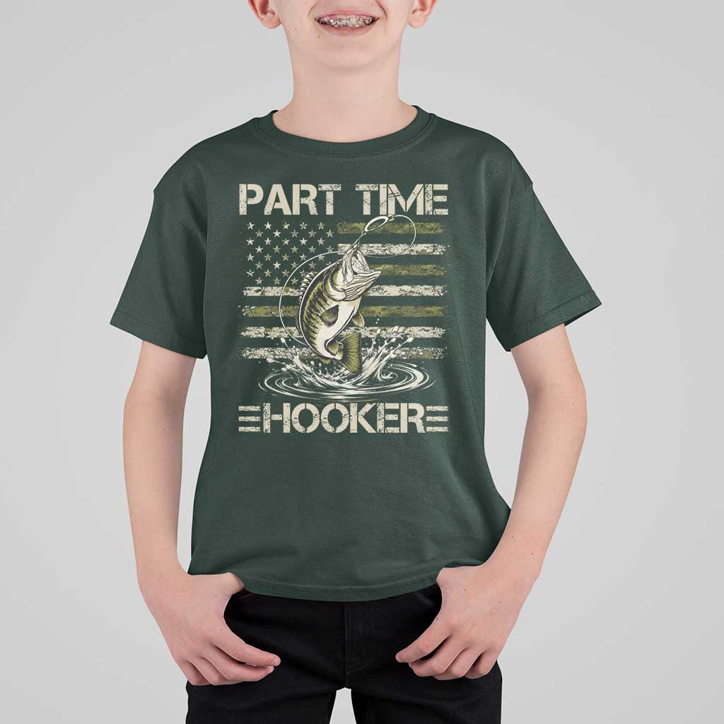 Part Time Hooker T Shirt For Kid Retro Funny Fishing Camouflage Camo US Flag