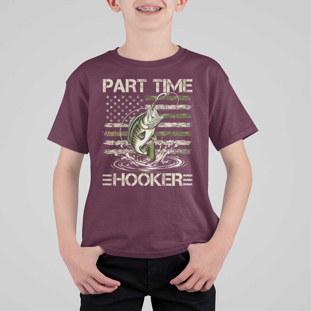 Part Time Hooker T Shirt For Kid Retro Funny Fishing Camouflage Camo US Flag