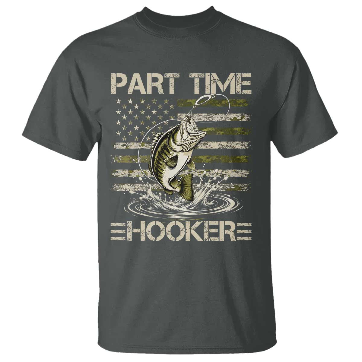 Part Time Hooker T Shirt Retro Funny Fishing Camouflage Camo US Flag
