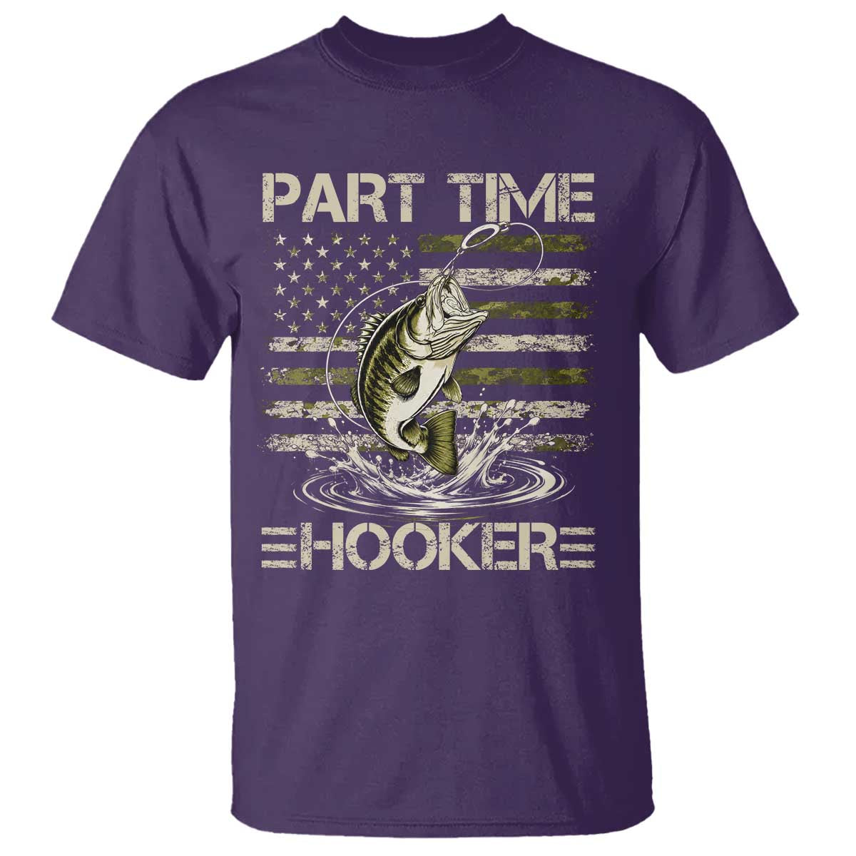 Part Time Hooker T Shirt Retro Funny Fishing Camouflage Camo US Flag