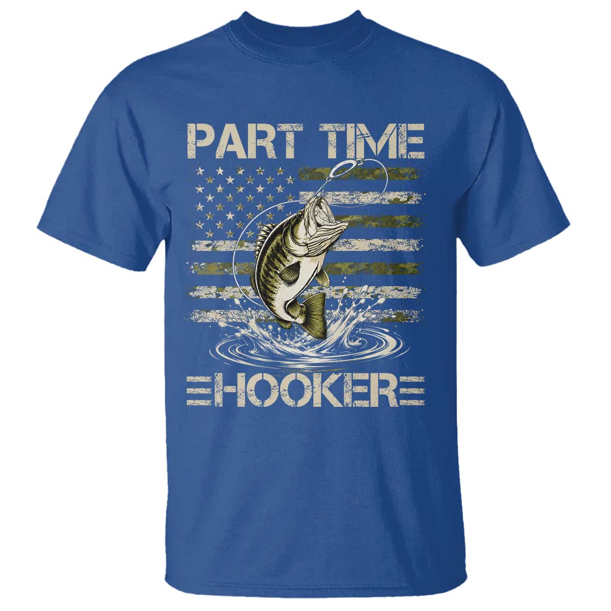 Part Time Hooker T Shirt Retro Funny Fishing Camouflage Camo US Flag