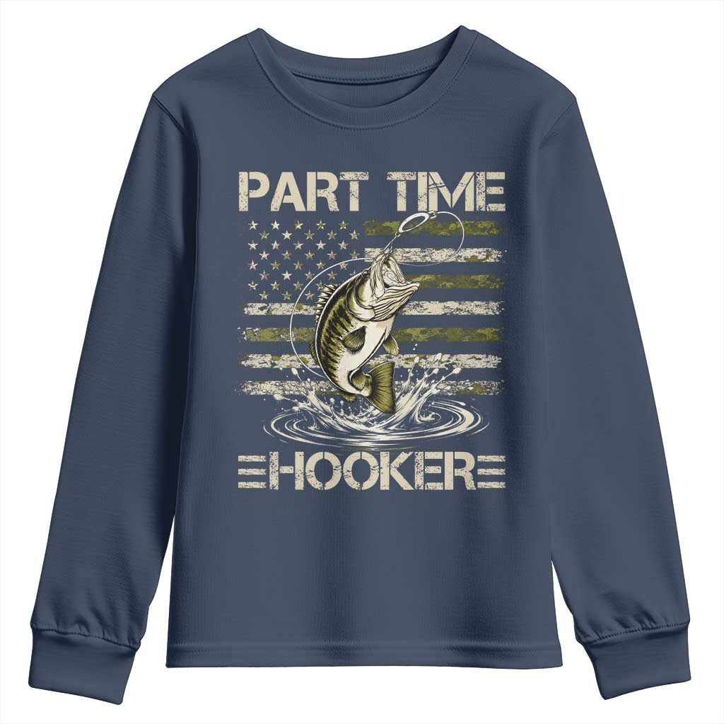 Part Time Hooker Youth Sweatshirt Retro Funny Fishing Camouflage Camo US Flag