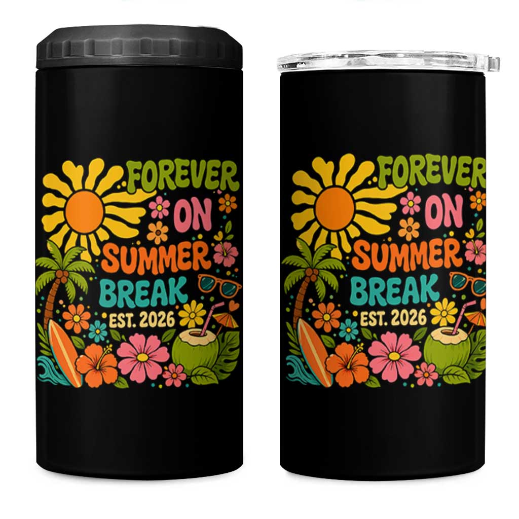 Retired Teacher Gift 4 in 1 Can Cooler Tumbler Forever On Summer Break Retirement 2026 Vintage Flower Graphic