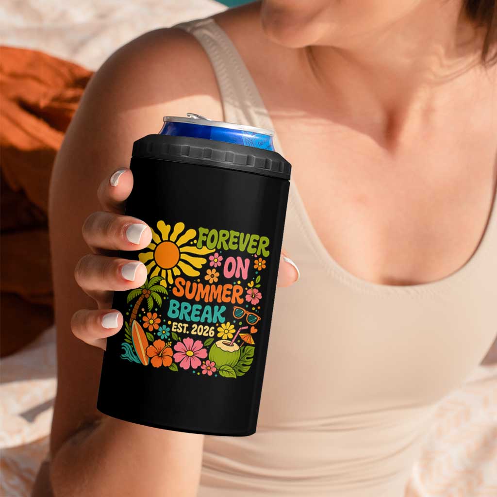 Retired Teacher Gift 4 in 1 Can Cooler Tumbler Forever On Summer Break Retirement 2026 Vintage Flower Graphic