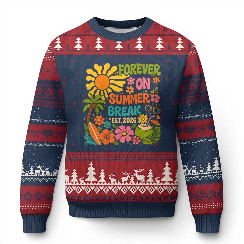 Retired Teacher Gift Ugly Christmas Sweater Forever On Summer Break Retirement 2026 Vintage Flower Graphic