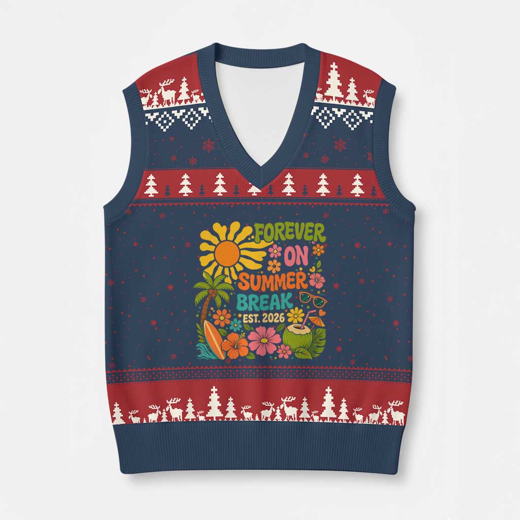 Retired Teacher Gift V-Neck Knit Sweater Vest Forever On Summer Break Retirement 2026 Vintage Flower Graphic